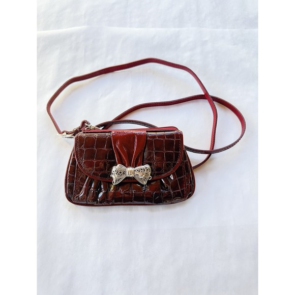 Brighton Handbags - Brighton vintage Red Croc Embossed Leather Bow Purse Adjustable Clutch/Crossbody